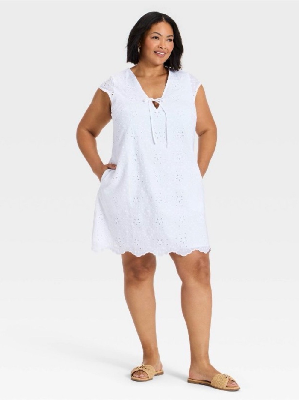 a new day White Eyelet V-Neck Dress